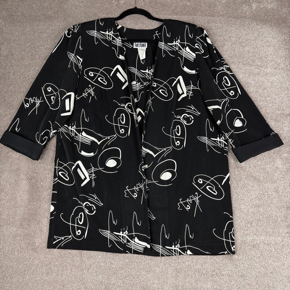 Vtg Abstract Print Half Sleeve Blazer Kari's Korner Size 18 Black White Art